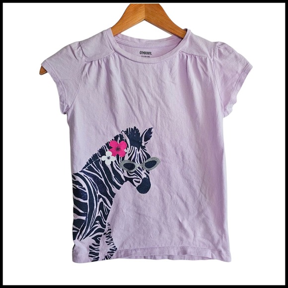 Gymboree Zebra Graphic Tee Cute Girly Top Short Sleeve Purple L - Picture 1 of 6
